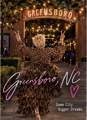 Stronger the Creator beneath the Greensboro arch and lights